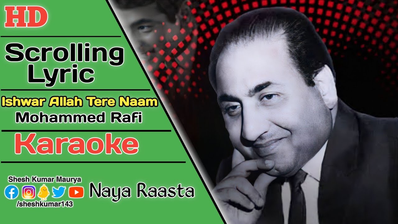 Ishwar Allah Tere Naam | HQ Karaoke With Scrolling Lyric | Mohammed Rafi