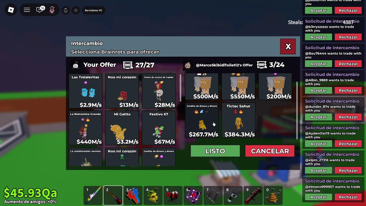 Trades se busca garama, dragon,secret comb cosas exclusivas de pasarela en STEAL brainrot en directo