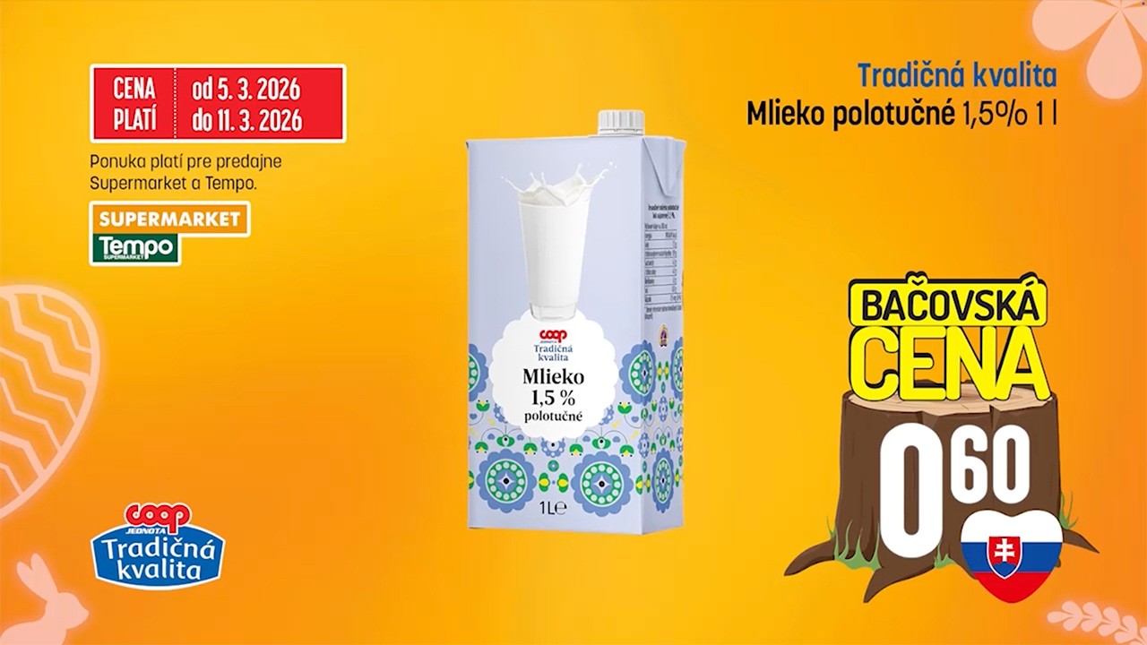 Mlieko polotučné, Ryža guľatozrnná a Bezlaktózové maslo 82% v akcii | COOP Jednota | 2026