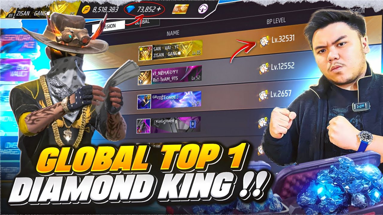 Booyah Pass Global Top-1 Diamond King//ZISAN VAI YT//BD Server Represent