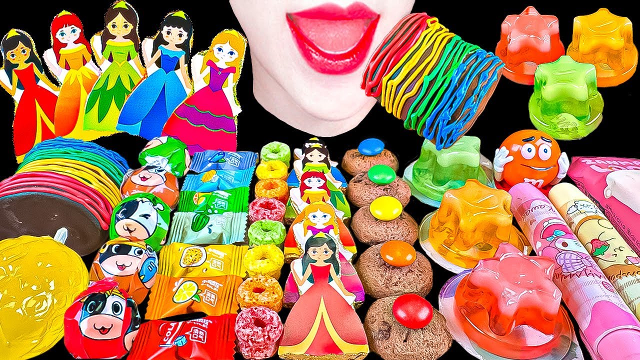 ASMR RAINBOW DESSERTS🌈Princess Chocolate, marshmallow, Jelly 공주 초콜릿, 마시멜로 젤리 무지개 먹방 EATING MUKBANG