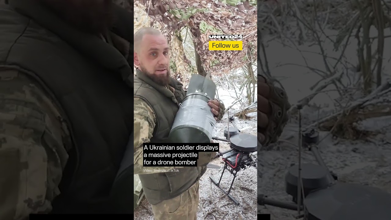 Ukrainian Soldier Displays a Massive Projectile for a Drone Bomber #warinukraine