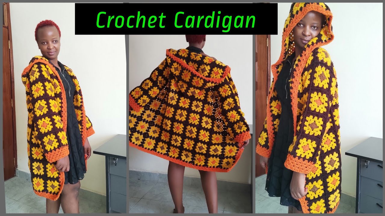 Crochet Granny Square Patchwork Cardigan with a Hood