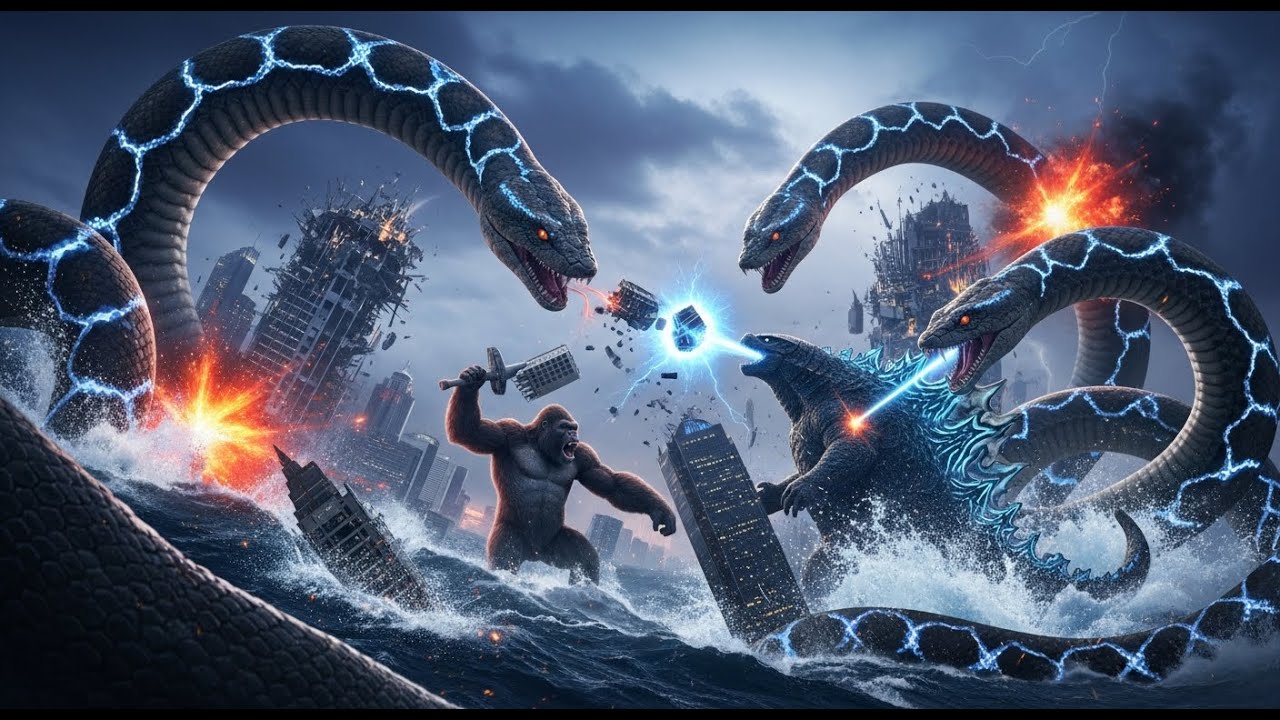 KING KONG and GODZILLA vs. GIANT PYTHONS in the Most Intense Sea–City Showdown Ever