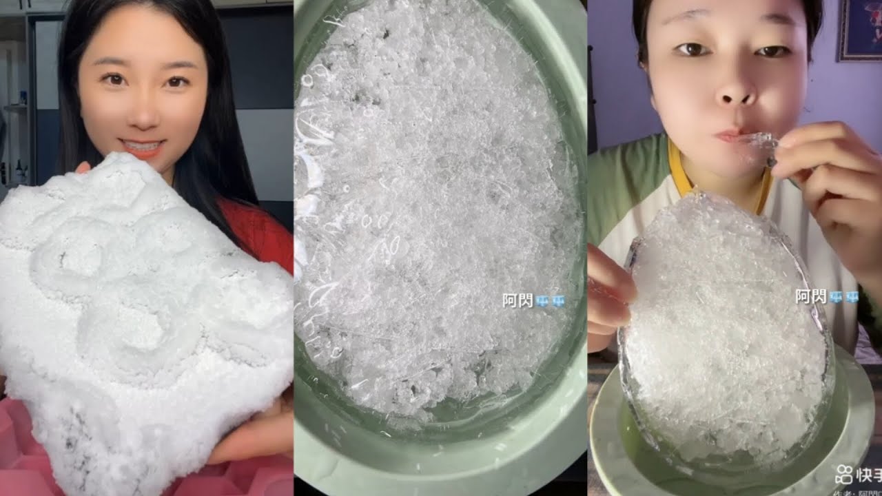 FRESH ICE WITH SHAVED ICE INSIDE #iceeating #asmr #asmrice #thinice #shavedice