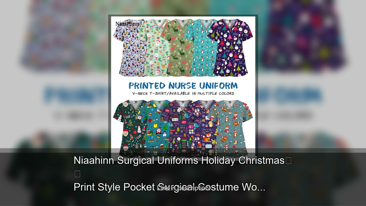 Niaahinn Surgical Uniforms Holiday Christmas Print Style Pocket Surgical Costume Woman V-Neck S