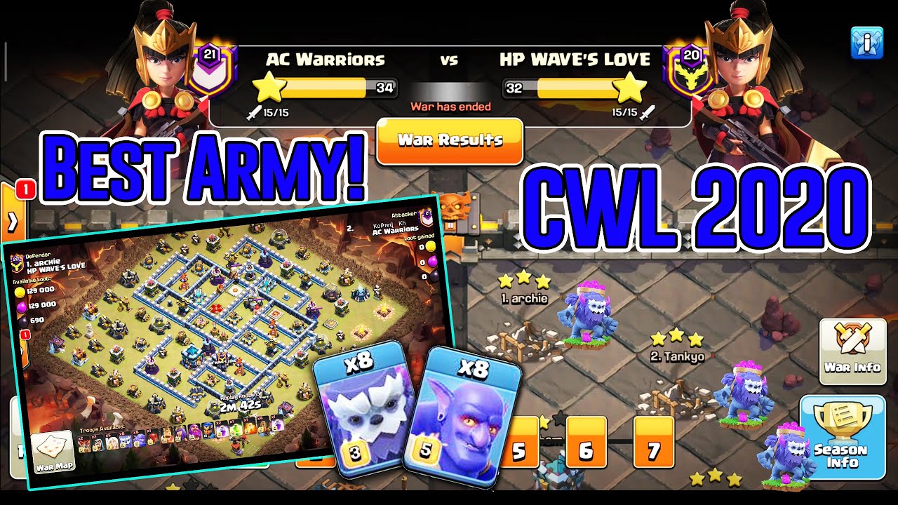 Best Army for CWL 2020! 8 Yeti+8 Bowlers Strategy Smash 3 Stars TH13 CWL ( Clash of Clans )