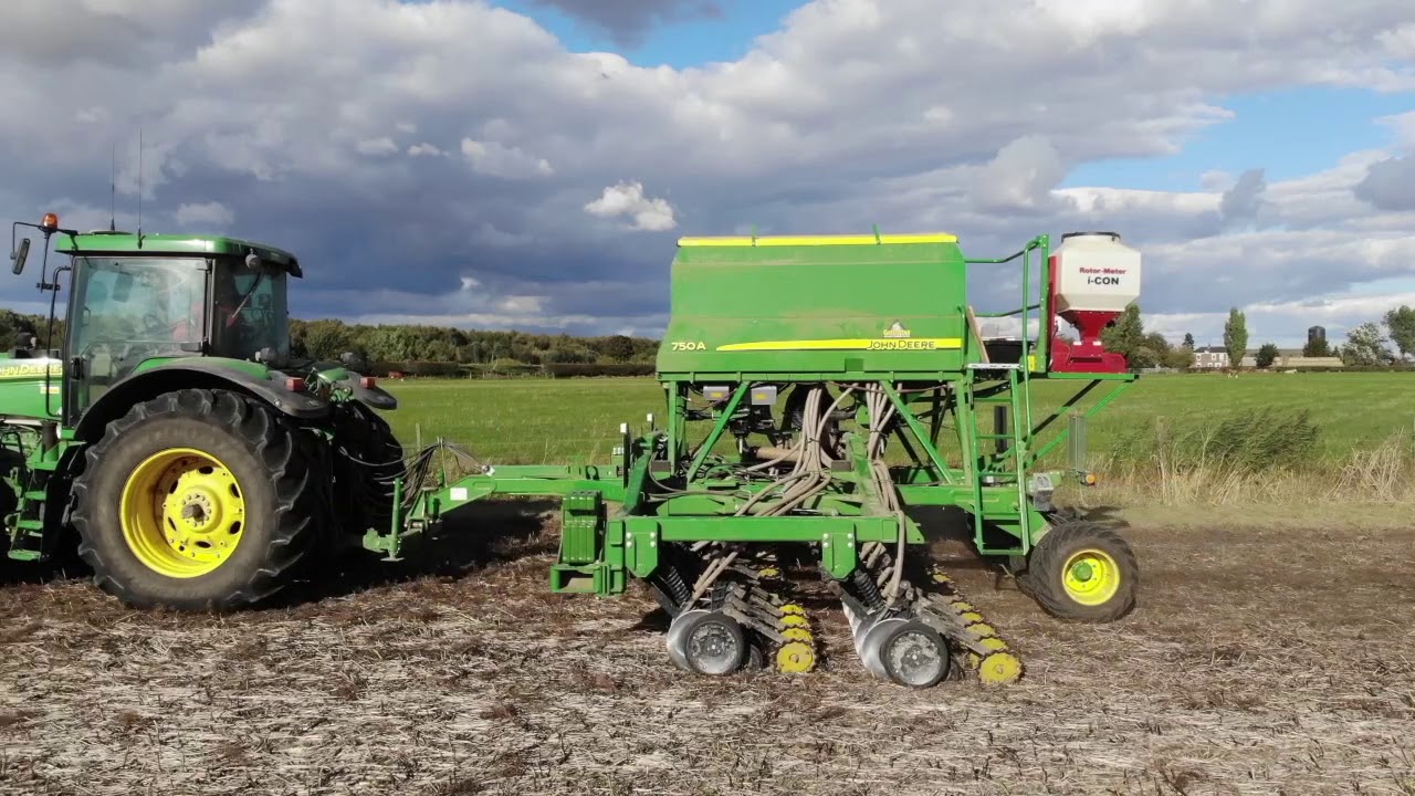 John Deere 7820 & 750A Drill at Rawcliffe Bridge 2018 Sowing Winter Wheat