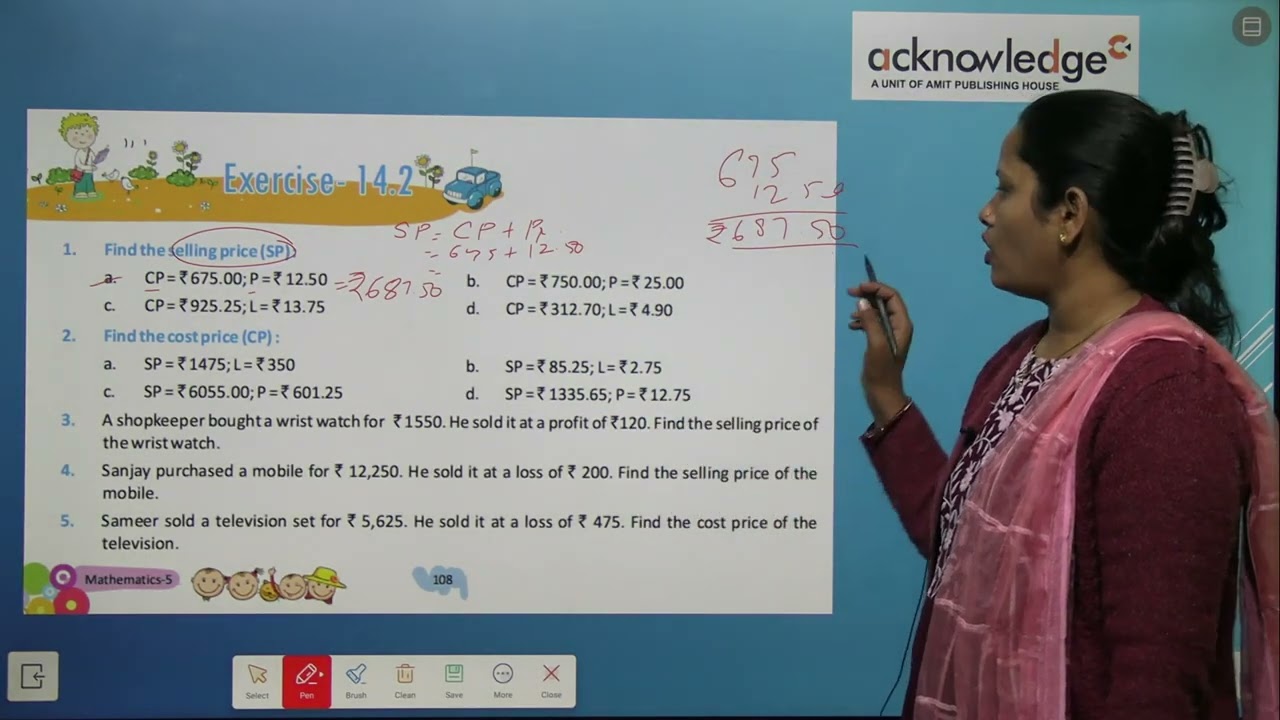 ACKNOWLEDGE JOYFULL MATHEMATICS CLASS 5 CHAPTER 14 PROFIT AND LOSS