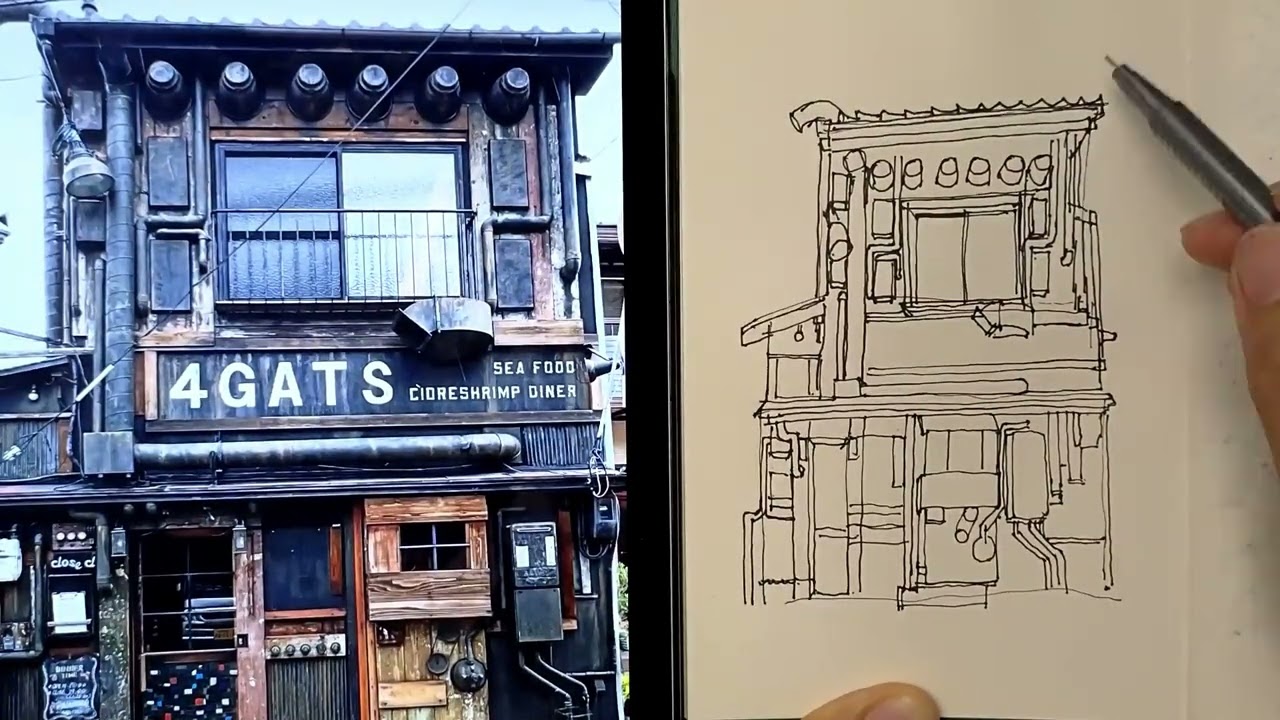 1일 1드로잉, 42. 일본 음식점(4GATS) 풍경 #art #그림 #드로잉 #sketch #drawing #4GATS
