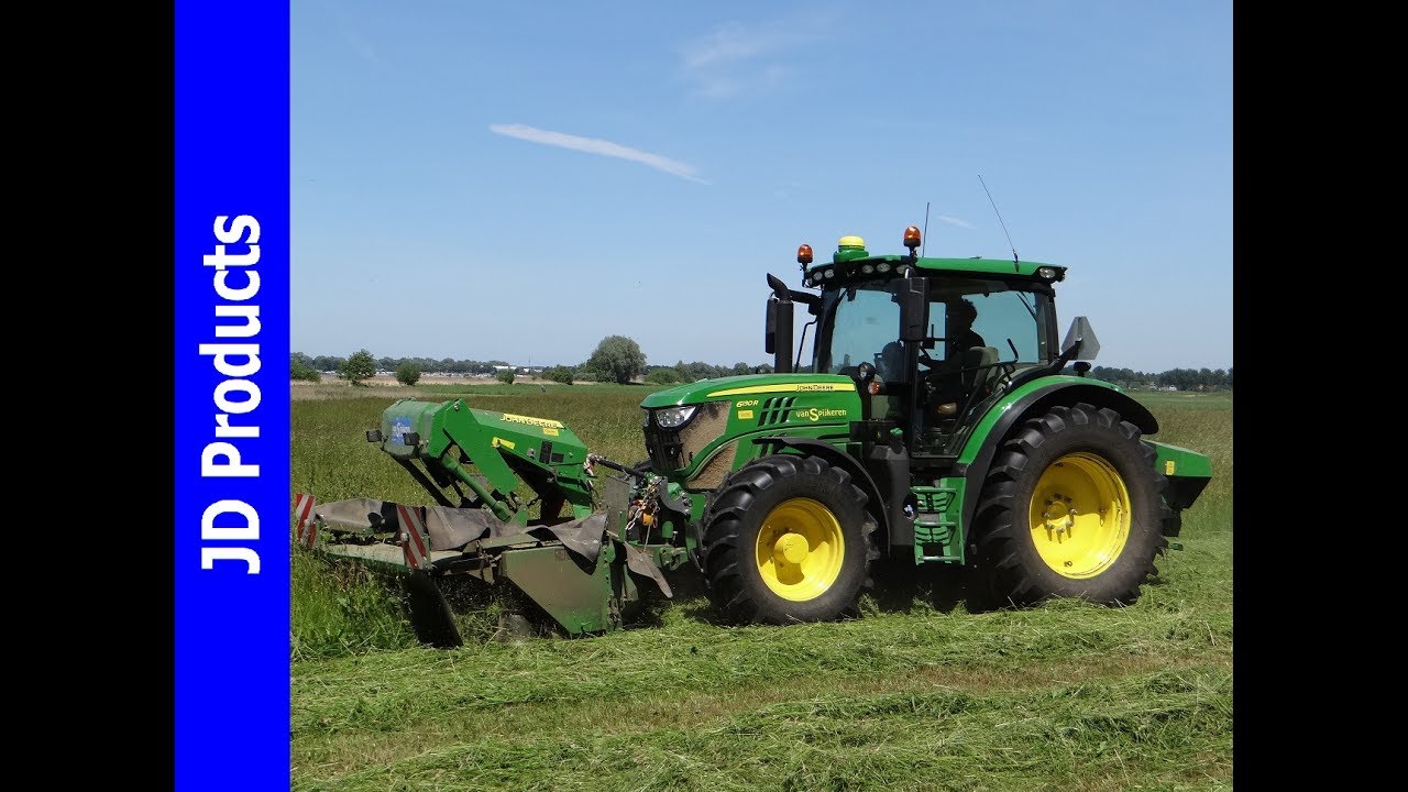 John Deere 6130R/Gras maaien/Mowing grass/Gras m&auml;hen/van Spijkeren/Doornspijk