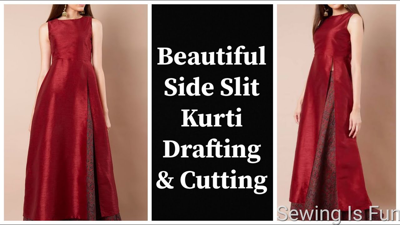 Side slit kurti cutting and stitching,drafting and cutting of suit,one side open kurti,