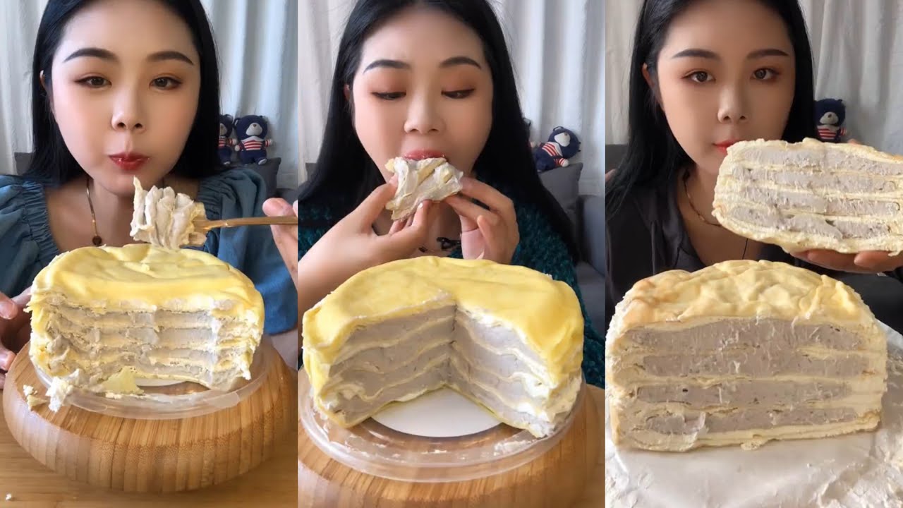 [CREPE ASMR] taro crepe cake | eating show