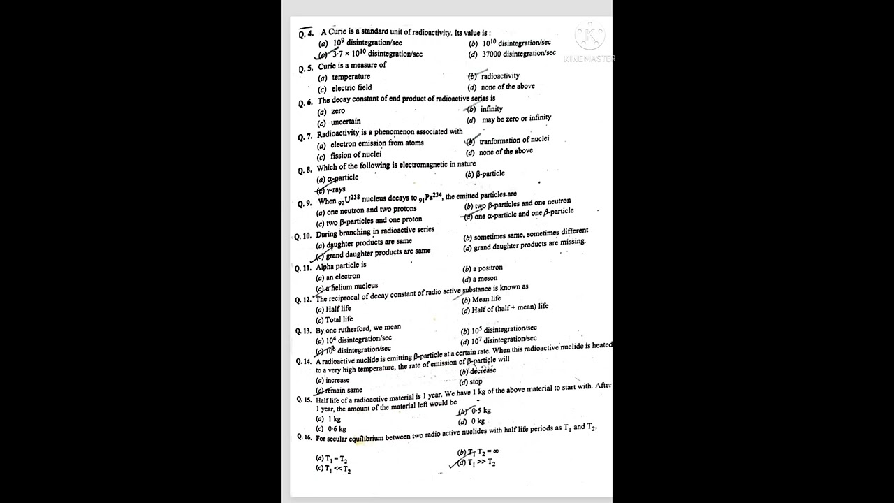 Nuclear physics/ Natural radioactivity MCQ