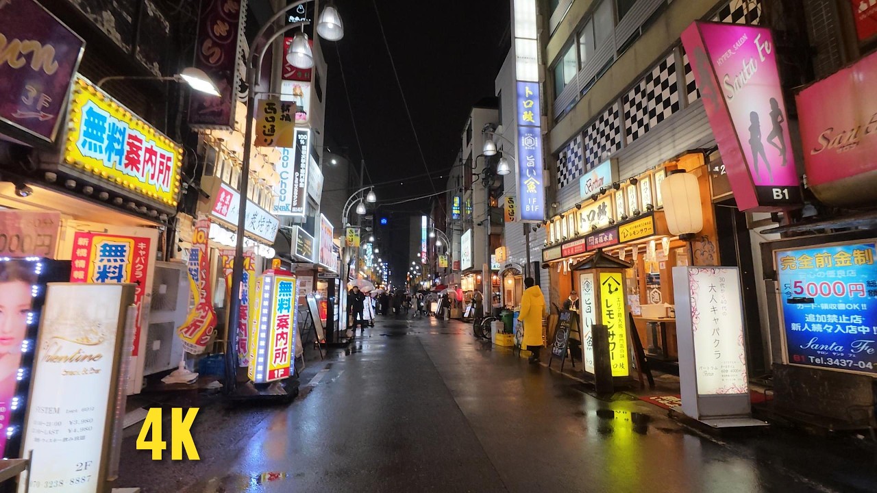 Neon Reflections: Rainy Night POV in Shinbashi, Japan