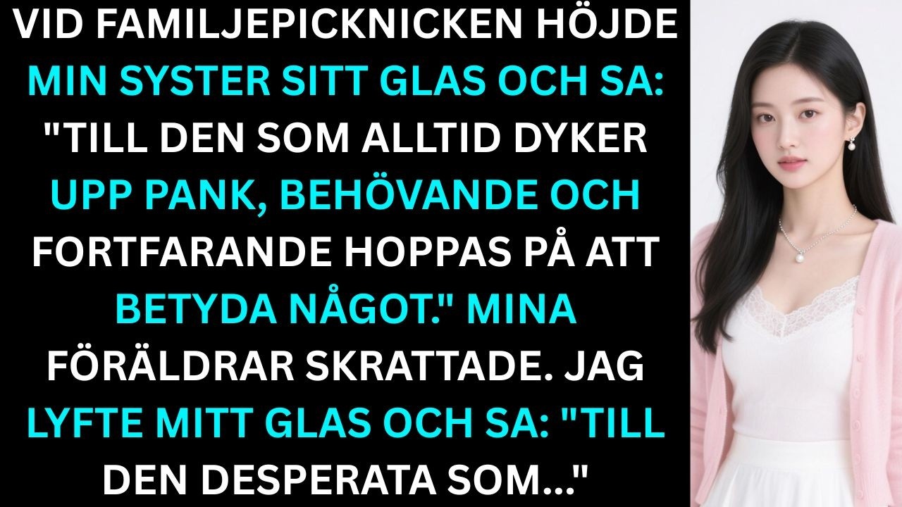 Vid familjepicknicken höjde min syster sitt glas och sa:
