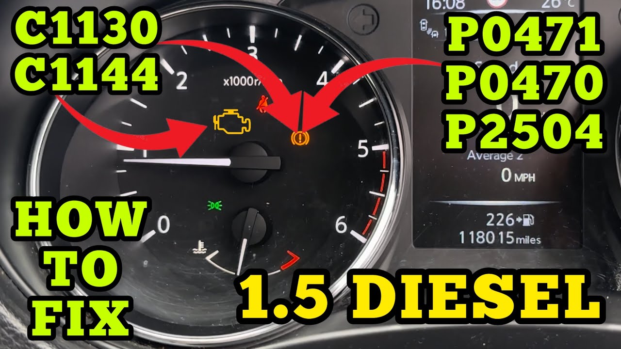 Nissan 1.5 C1130 C1144 P0471 P0470 P2504 DPF Engine Signal 1 / Steering Angle Sensor - HOW TO FIX