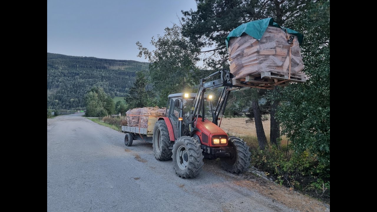 Leveranse av pallegaffel, 6-deler til vedmaskin og materulle! Utkjøring av ved. abonner?