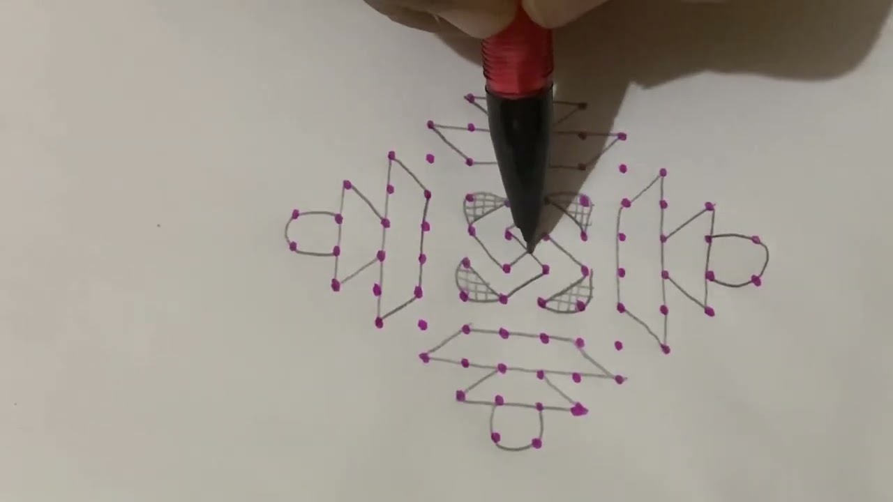 Shiva lingam kolam with 12 to 2 dots