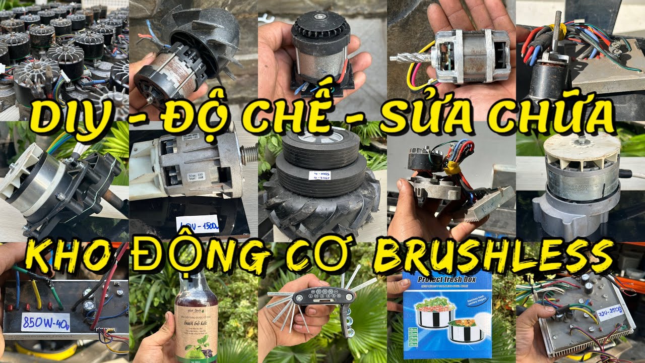 Động cơ Brushless 18v , bánh xe bãi mỹ, mạch không chổi than, trục hộp số giảm tốc, mô tơ thổi lá