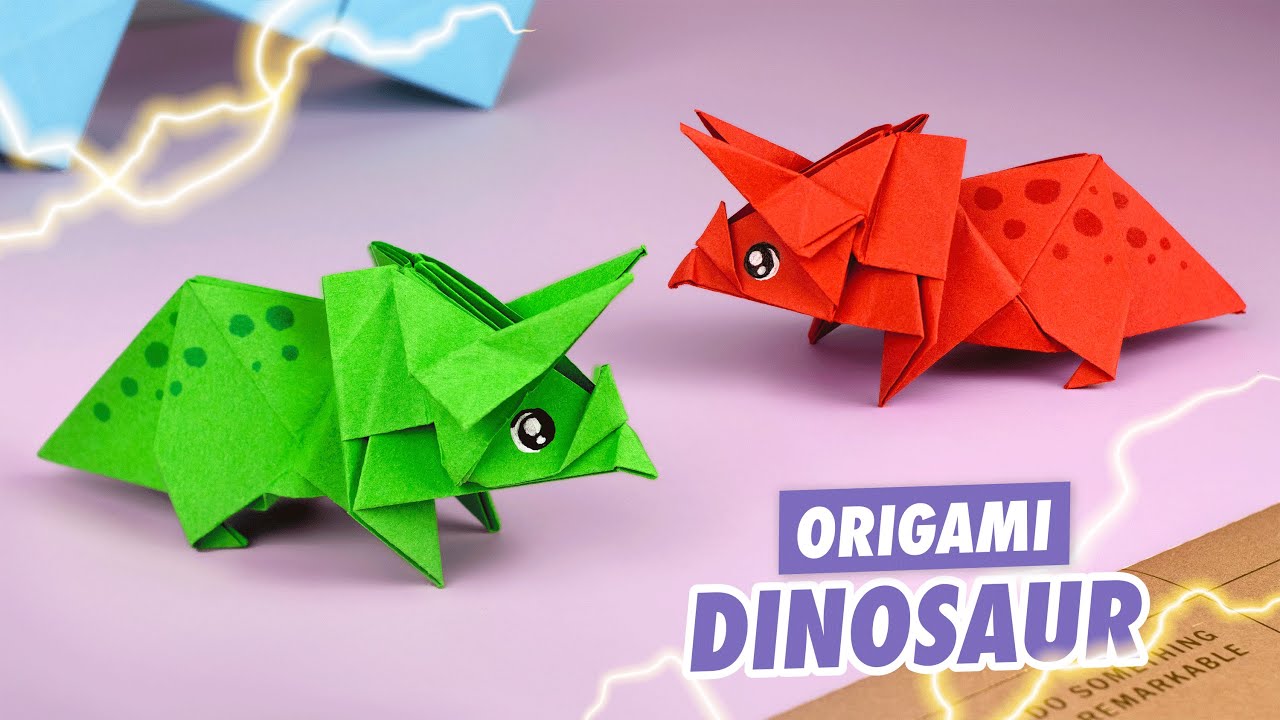Оригами Динозавр из бумаги | Трицератопс из бумаги | Origami Paper Dinosaur