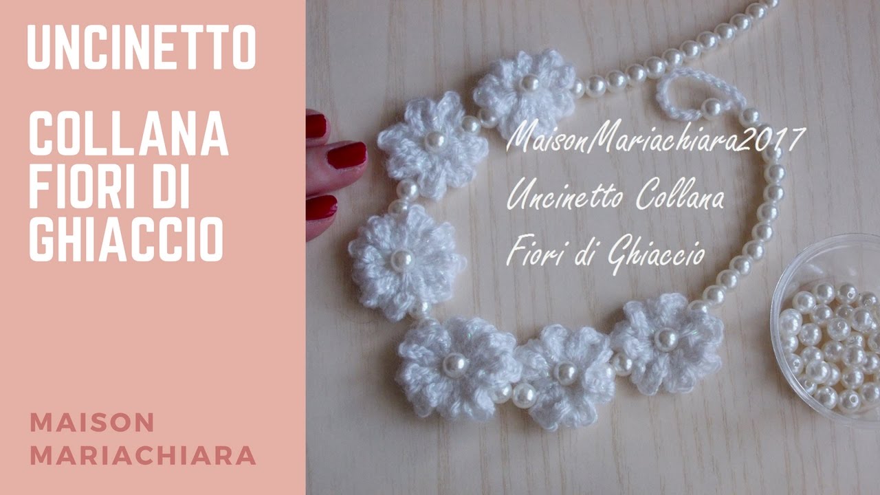 Uncinetto Collana Fiori di Ghiaccio Crochet Snow Flowers Necklace Ganchillo Collar