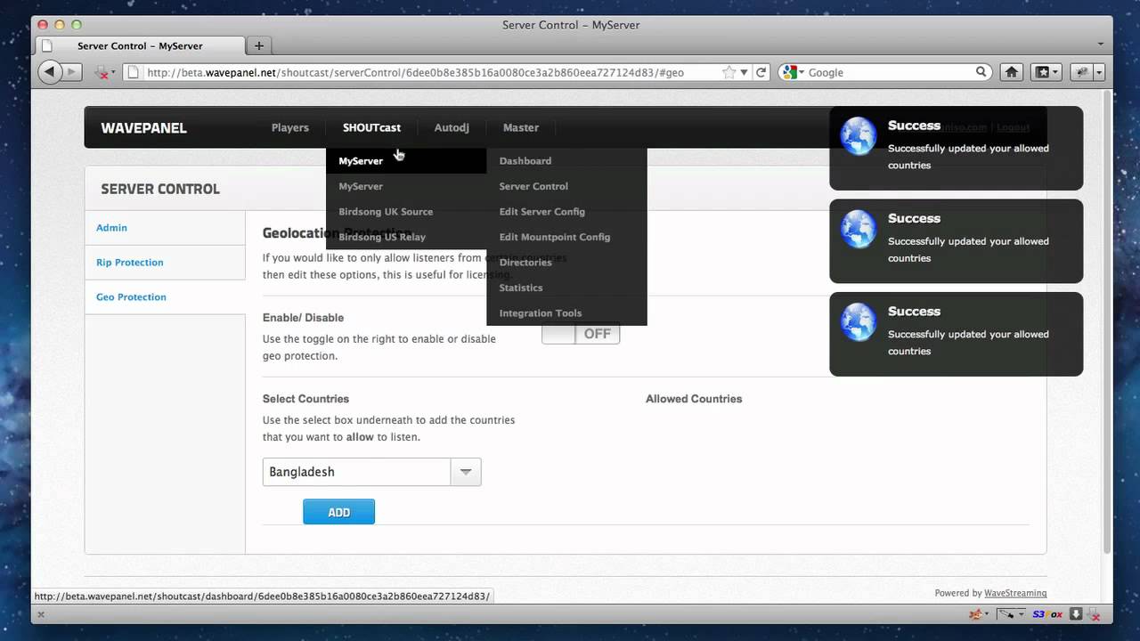 SHOUTcast 2 Control Panel Tour (Wavepanel)
