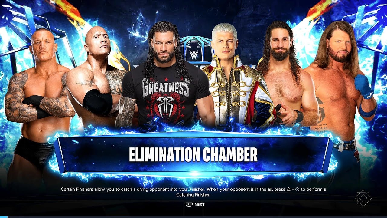 WWE 2K24 | 6-Man Elimination Chamber Match | Roman + Rock + Cody + AJ Styles + Seth Rollins + RKO