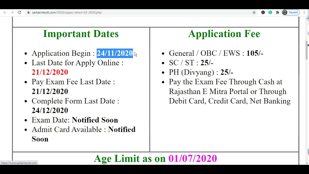 UPPSC Direct Recruitment 2020 Various Post Online Form || Uttar Pradesh Public Service Commission