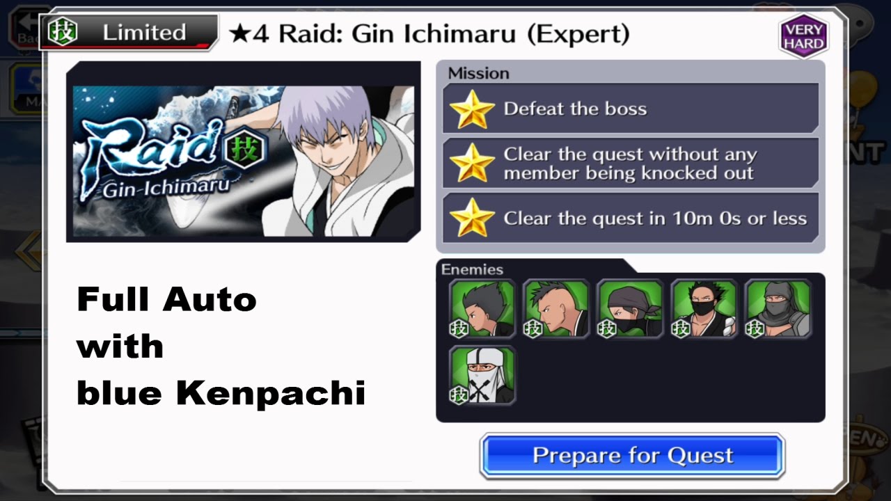 Bleach Brave Souls - 4* Gin Raid (Solo) - full auto with broKEN