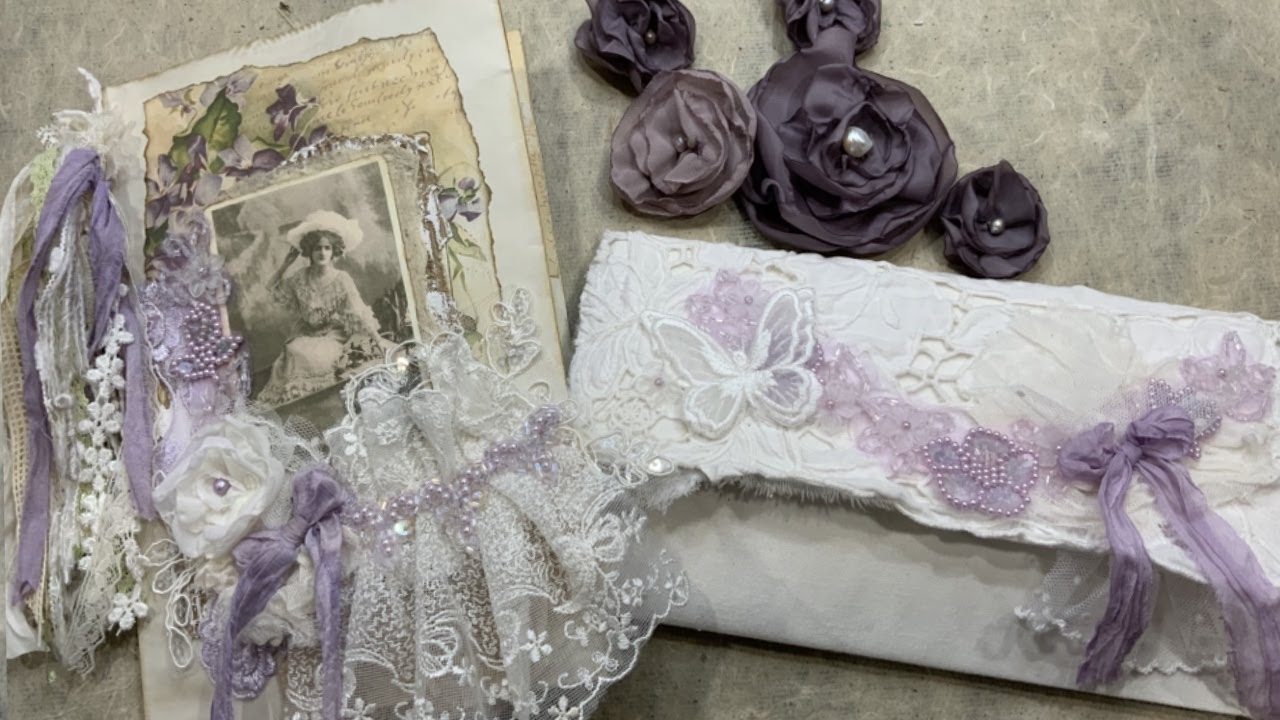Sold - For purple/mauve color lovers - A junk journal cover/ephemera holder and handmade envelope