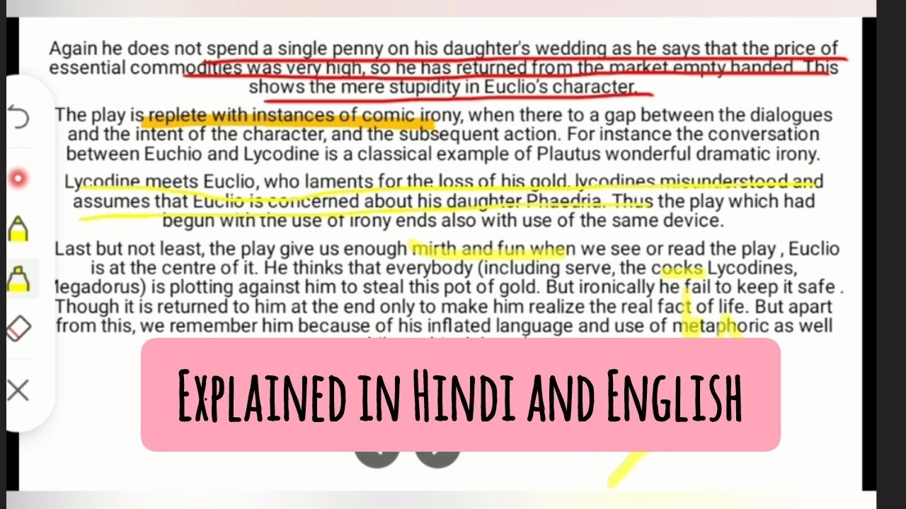 #Imp question and answer of Pot of Gold #exam relevant#Plautus