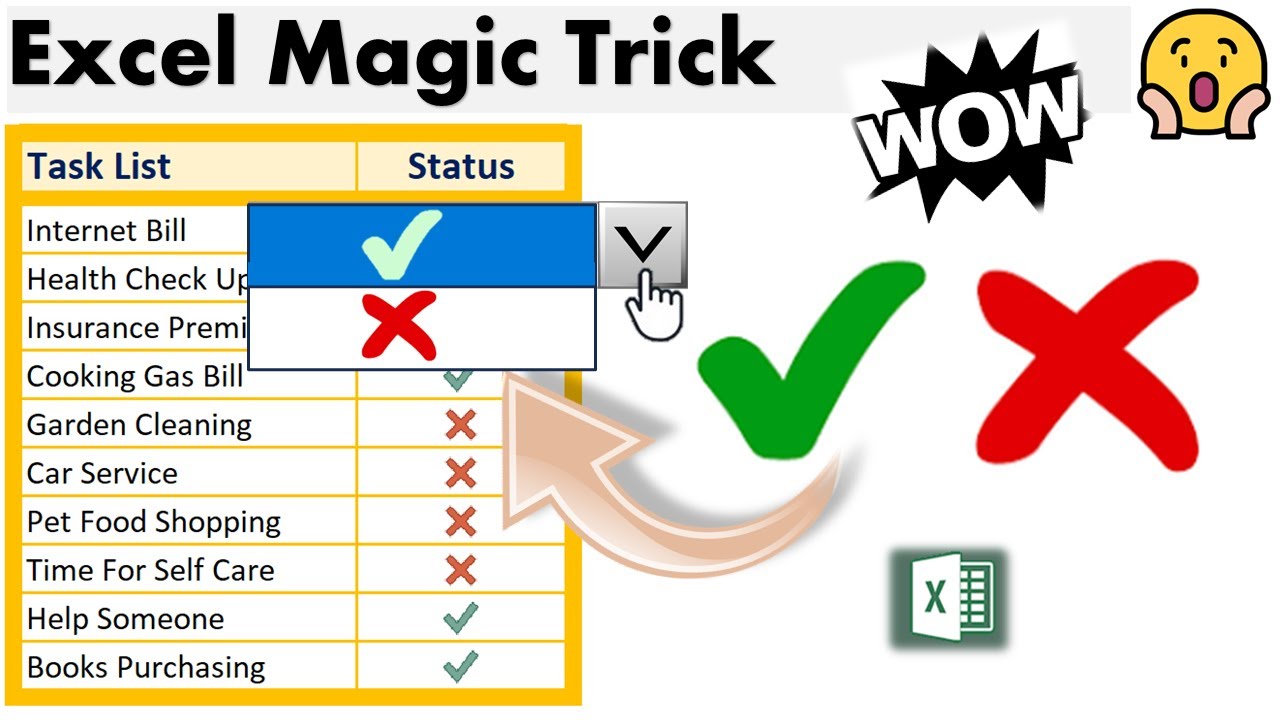 Excel Magic Trick : Control Right Tick & Wrong Tick Icons using Drop Down List