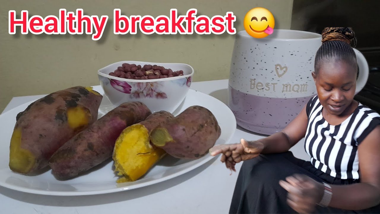healthy breakfast ideas|cooking sweet potatoes + groundnuts with tea