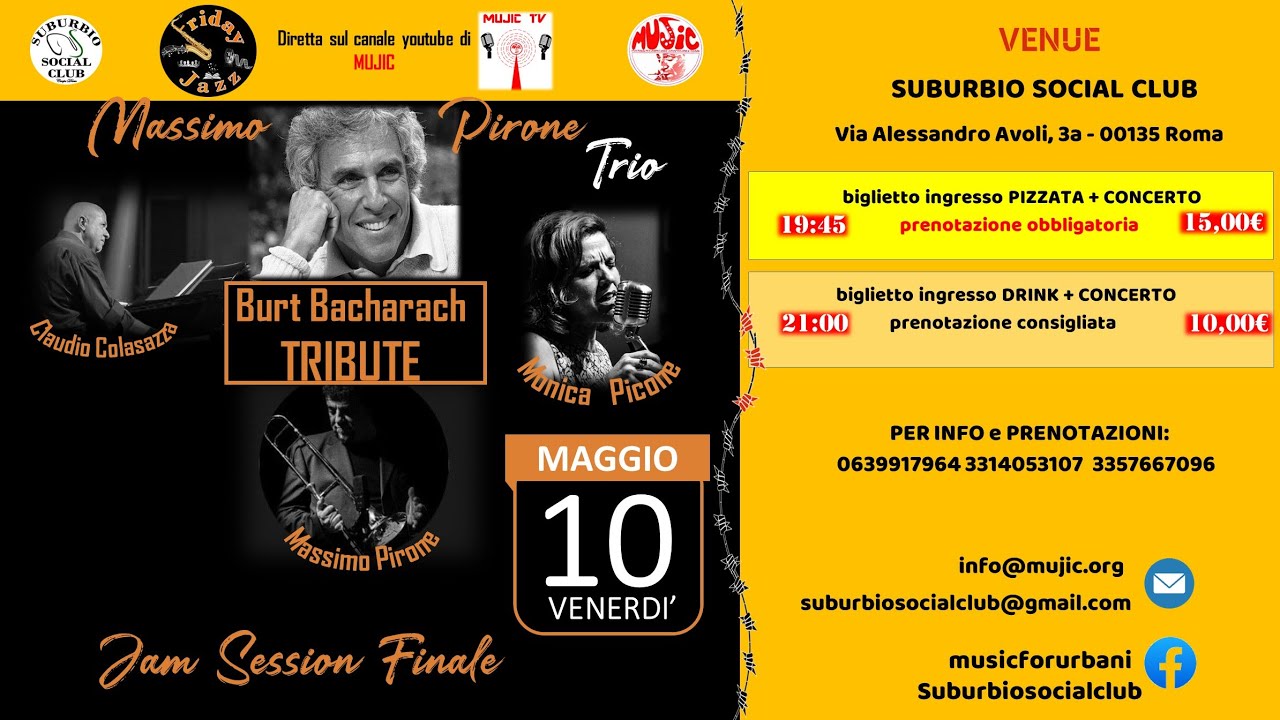 Serata Tributo a Burt Bacharach: Massimo Pirone Trio al Suburbio