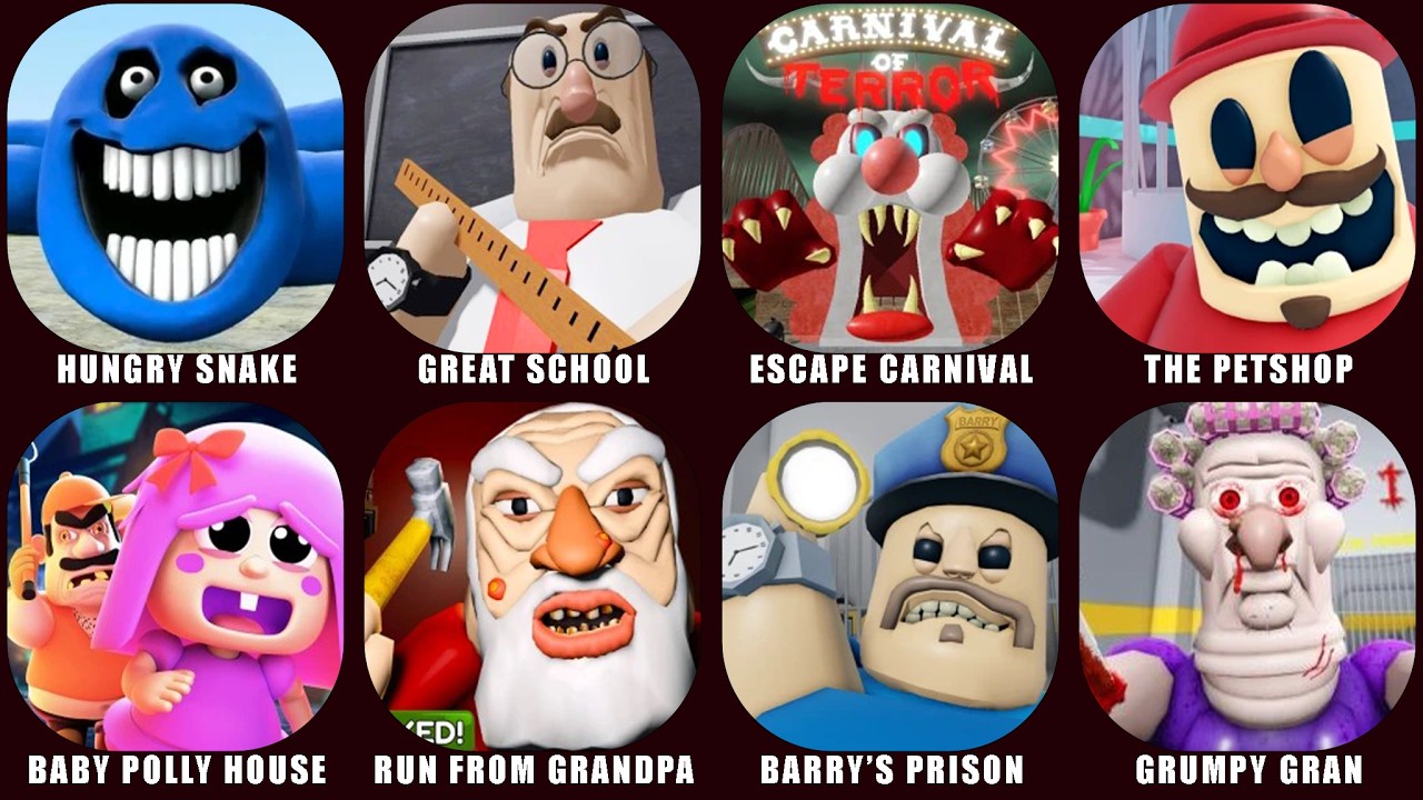 ROBLOX: 🐍HUNGRY SNAKE, GREAT SCHOOL BREAKOUT, ESCAPE THE CARNIVAL, THE PETSHOP, ROBLOX JUMPSCARES.