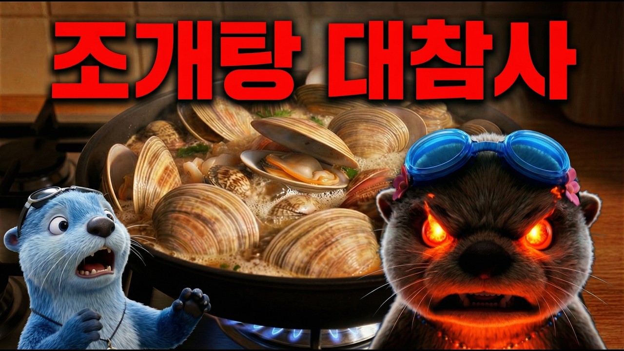맛있게 먹었으면 치워야지?🐚 수달가족 조개탕 파티의 처절한 결말 🌋 (소름주의)#AI애니메이션, #수달가족, #조개탕대참사, #음식물쓰레기처리기, #K콘텐츠, #AI시트콤, 조개탕