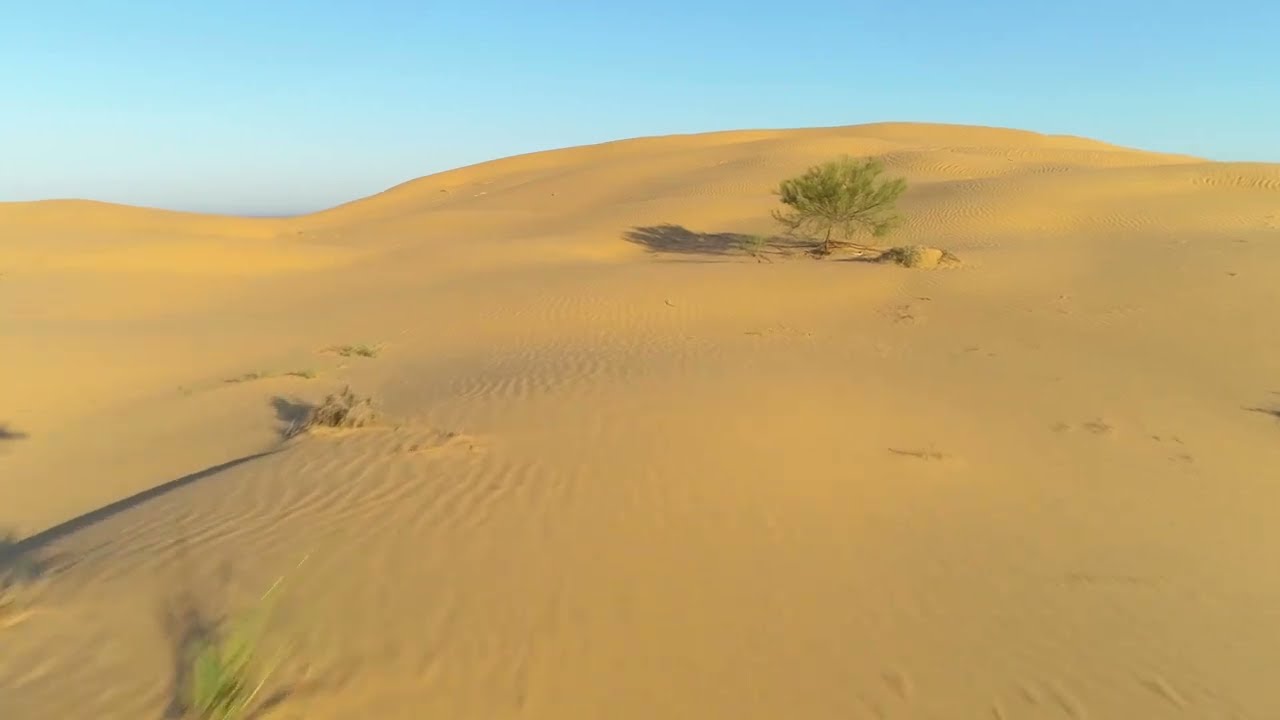 Low angle drone extremely fast flying over sand dunes in desert aerial view