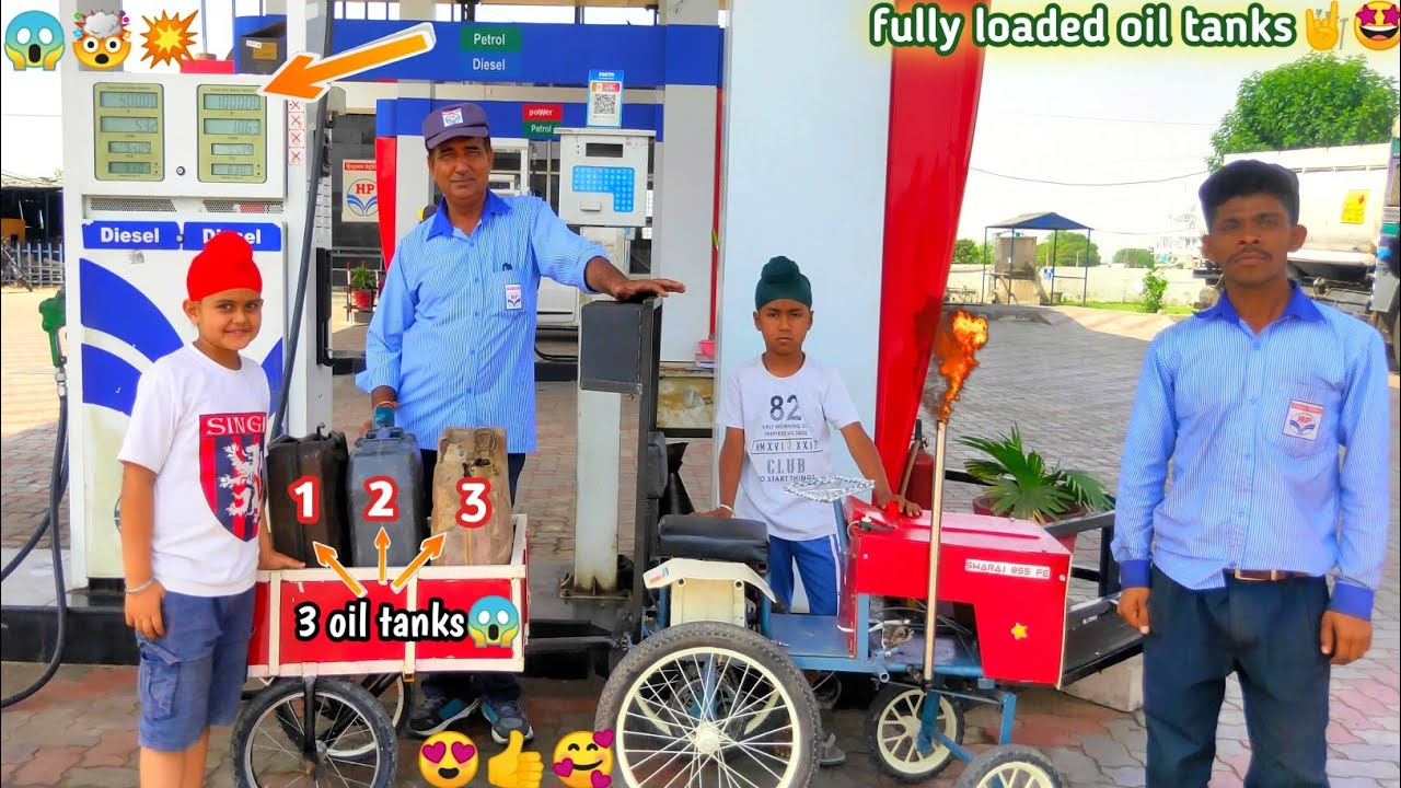 Homemade mini tractor going to petrol pump | Diy loaded tractor |