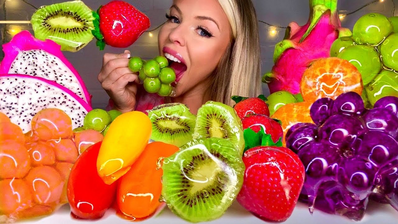 ASMR КОНФЕТЫ АПЕЛЬСИН КЛУБНИКА, ВИНОГРАД, КИВИ, КОНФЕТЫ СЛАДКИЙ ПЕРЦЫ, ДРАКОН ФРУКТЫ КОНФЕТЫ МУКБАНГ