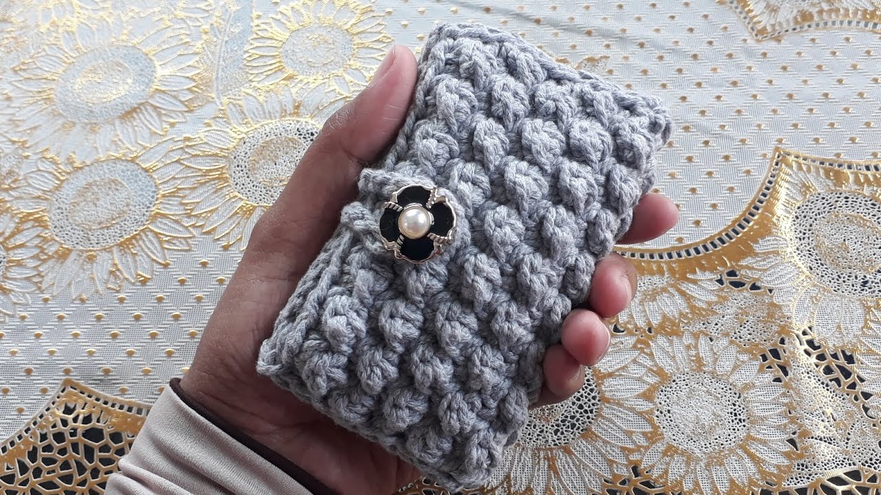 Tutorial dompet kartu rajut motif Bubble stitch 