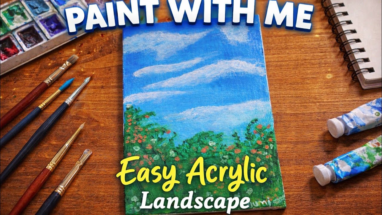 SOFT SKY & WILDFLOWER |°Calm Acrylic Landscape Painting°