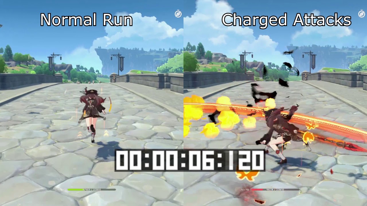 [Genshin Impact] Hu Tao Normal Run vs Hu Tao C1 Charged Attacks