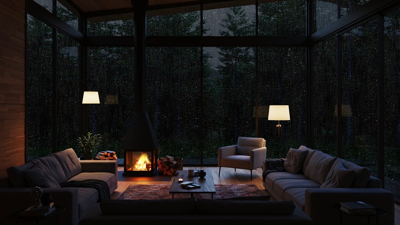 Rain Sounds for Sleep 🌧 Cozy Rainy Night in Forest Cabin | Fireplace Ambience