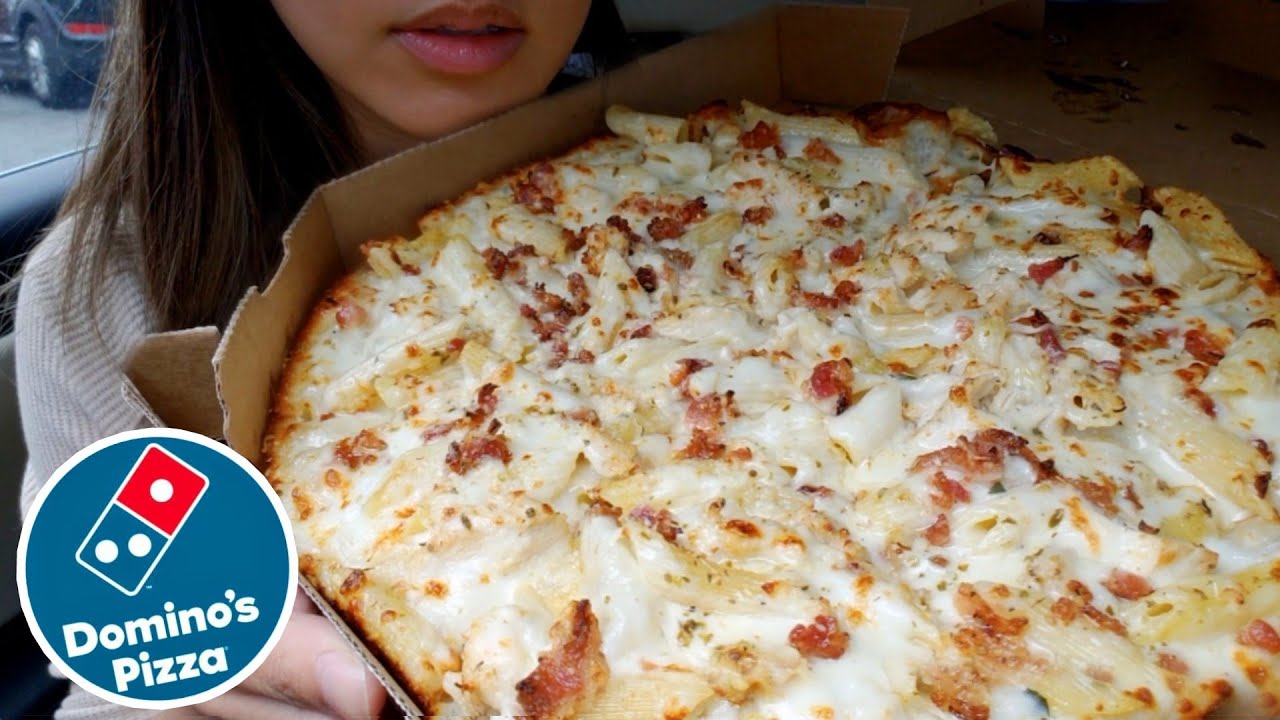 ASMR EATING Domino's PIZZA ALFREDO BACON PASTA CAR MUKBANG REAL Eating Sounds 먹방 REAL TWILIGHT SHOW