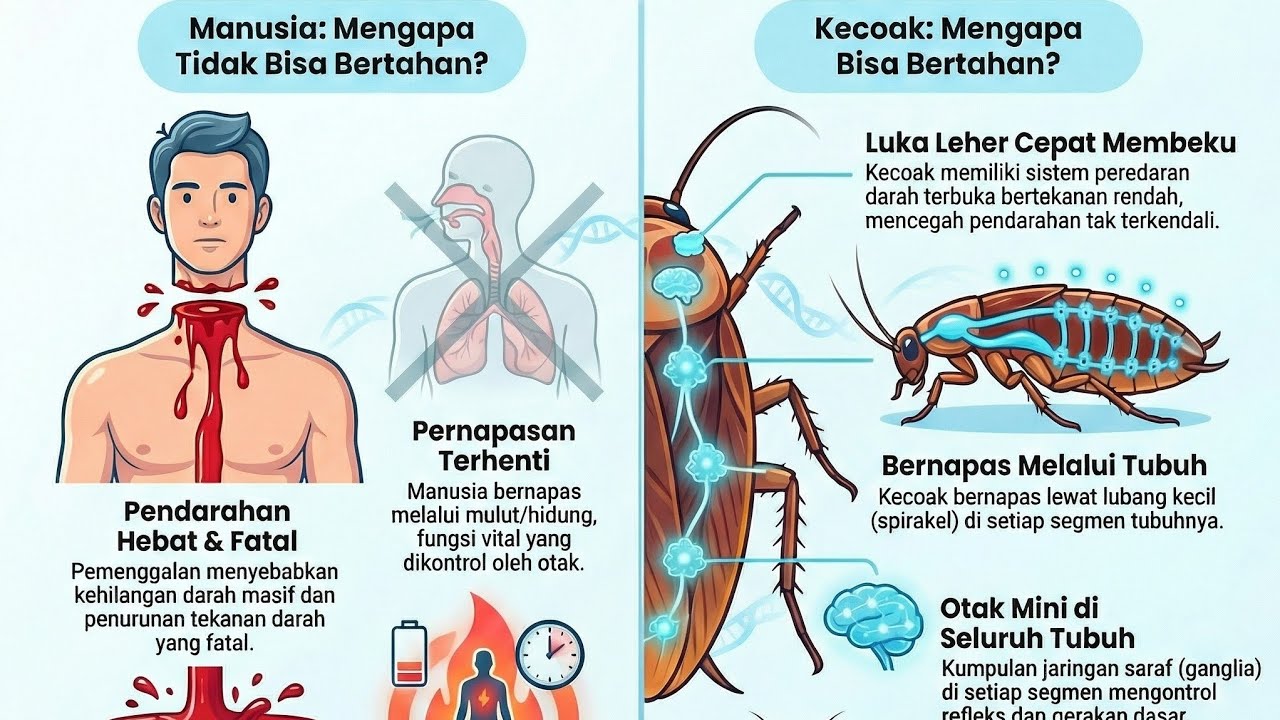 Fakta Kecoa: Bisa Hidup Tanpa Kepala