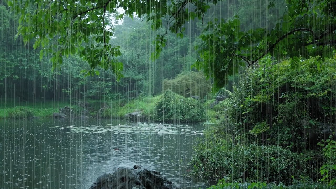 The beautiful lotus pond is raining(73) , sleep, relax, meditate, ASMR, Real Shot