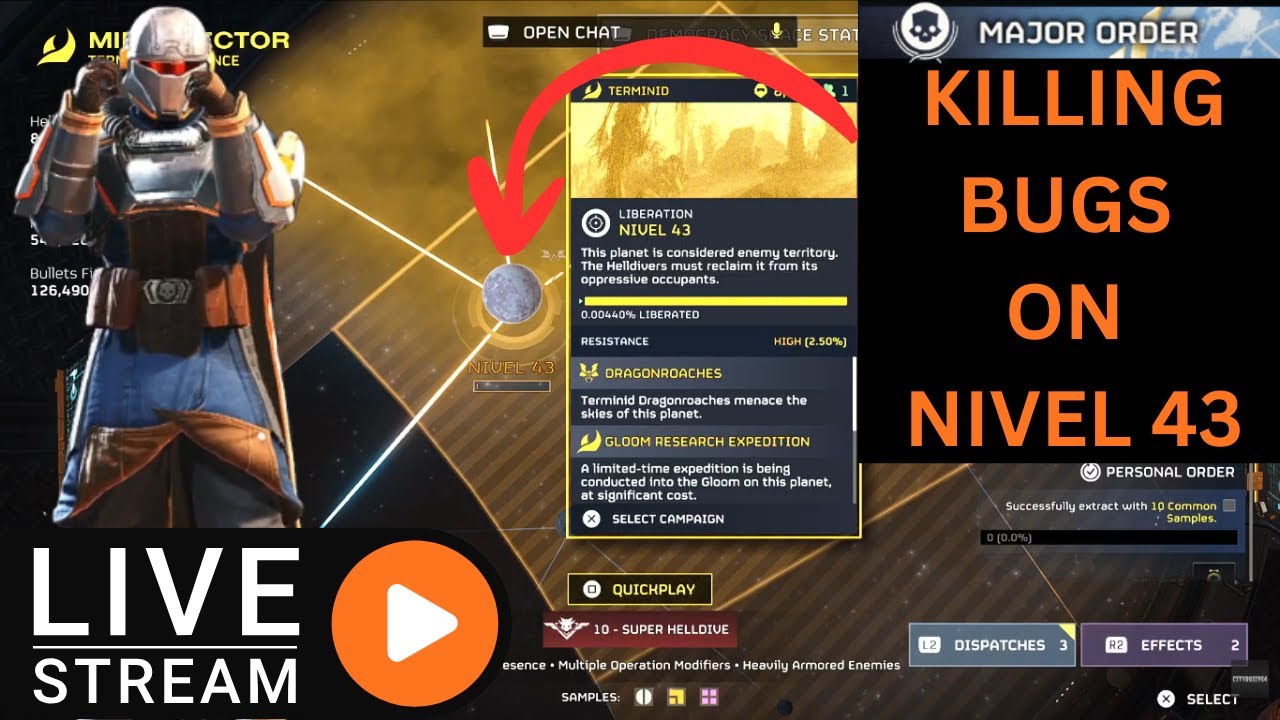 🔴LIVE - HELLDIVERS 2⚡KILLING BUGS ON NIVEL 43⚡DIVING FOR DEMOCRACY⚡ROAD TO 500 SUBS