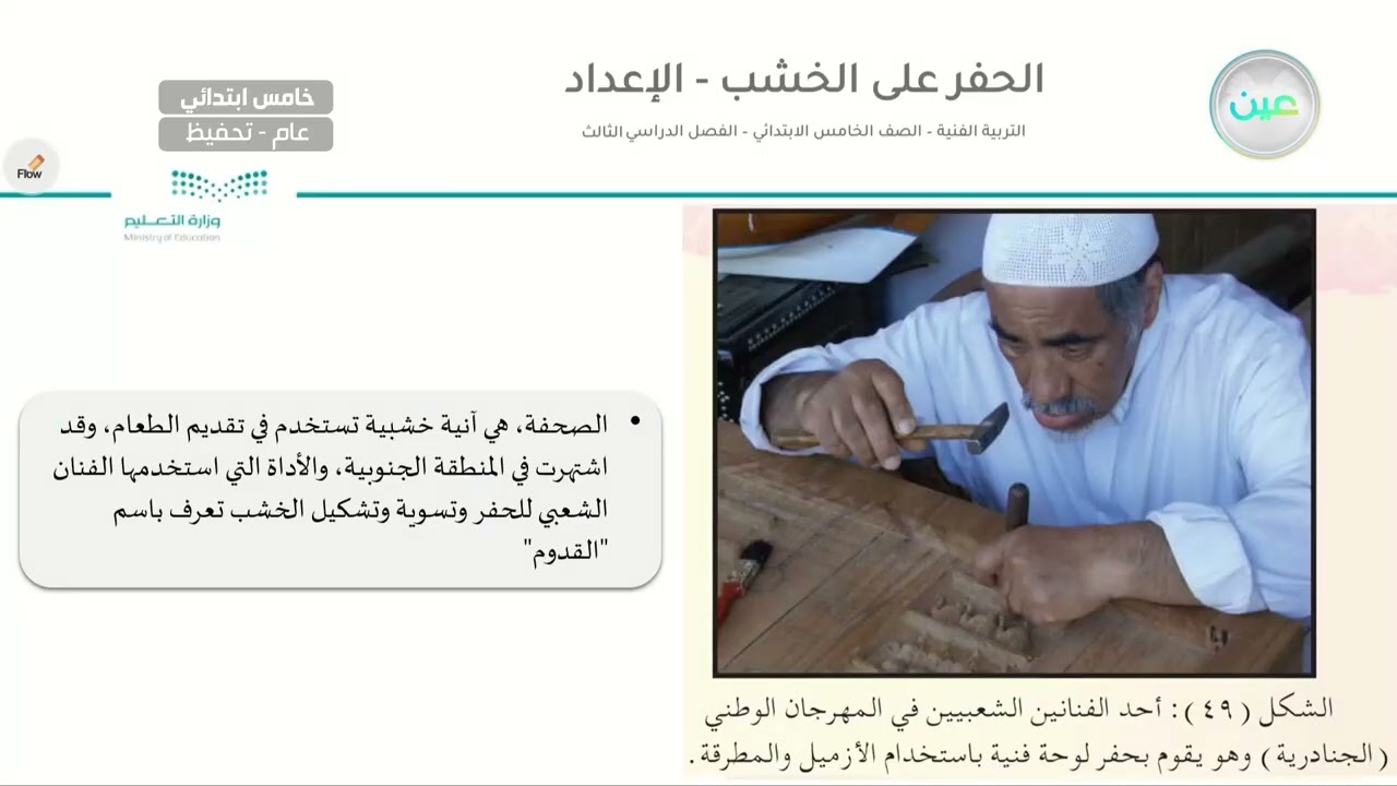 الحفر على الخشب -الإعداد - التربية الفنية - خامس ابتدائي
