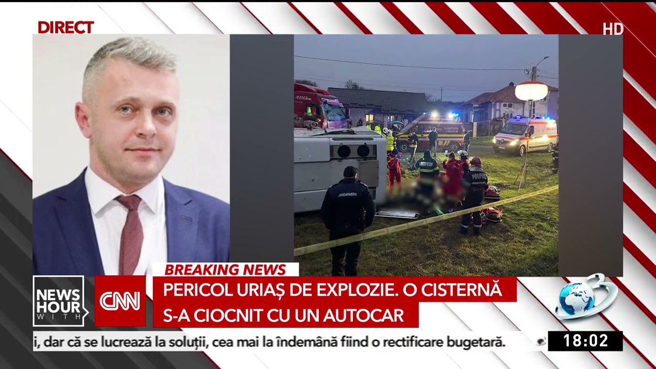 Autocar cu 30 de persoane, izbit de o autocisternă, în Bistrița: Un mort și 14 răniți, planul roșu a